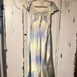 WeWoreWhat Yellow and Blue Flutter Sleeve Maxi Gown